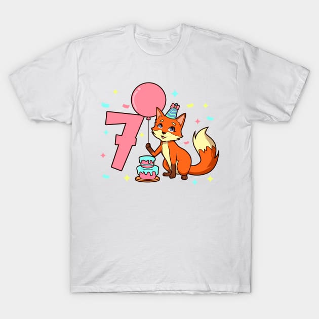 I am 7 with fox - girl birthday 7 years old T-Shirt by Modern Medieval Design